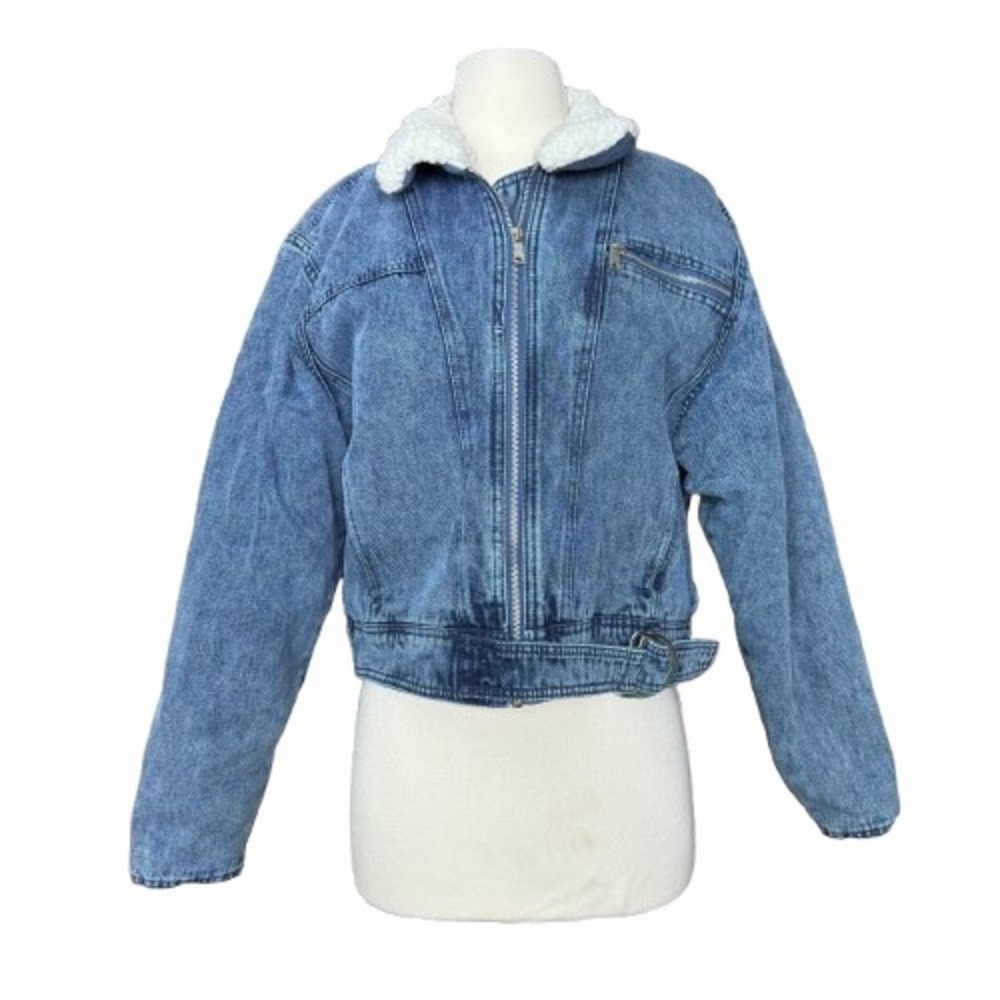 Love Tree Denim Sherpa Lined Jacket Blue Wash Trucker Style Women's Large